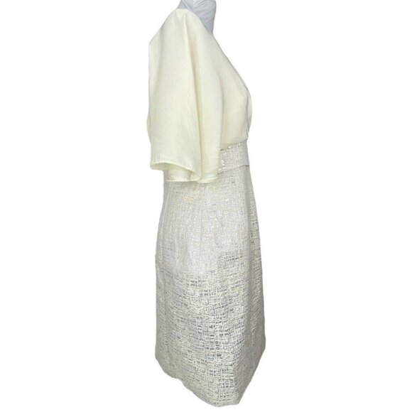 Badgley Mischka Women’s Off-White Silver Metallic Silk V-Neck Party Dress 10/C32 - Picture 3 of 12